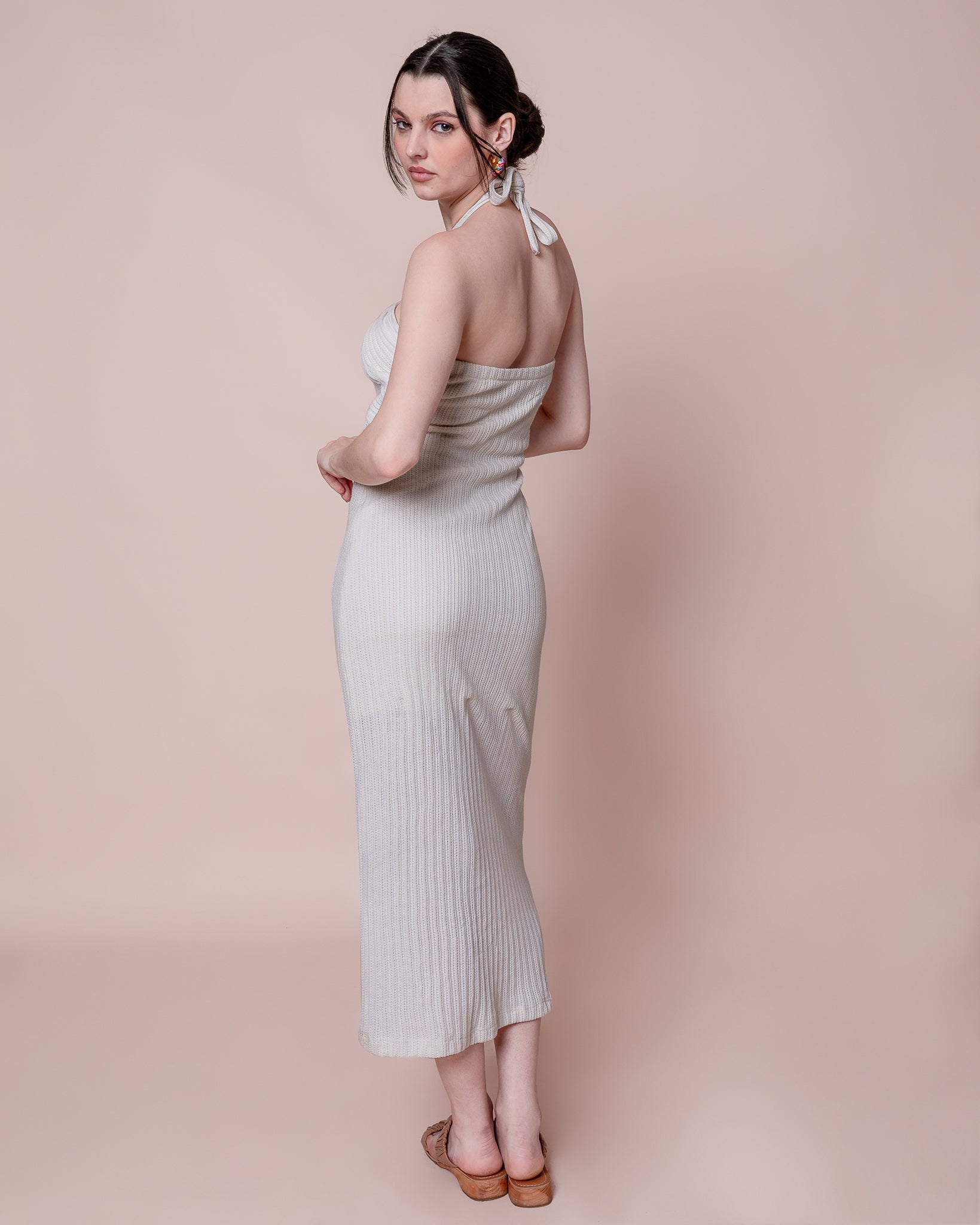 Ribbed Long Slipdress In Peach