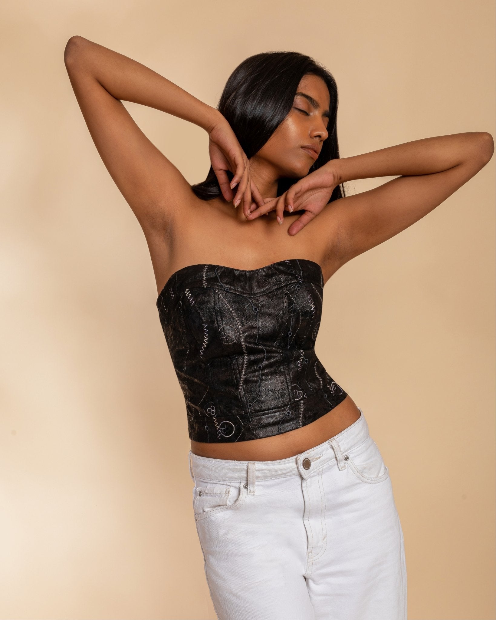 Leather Corset Crop Top - Peach - Top - Crop Top