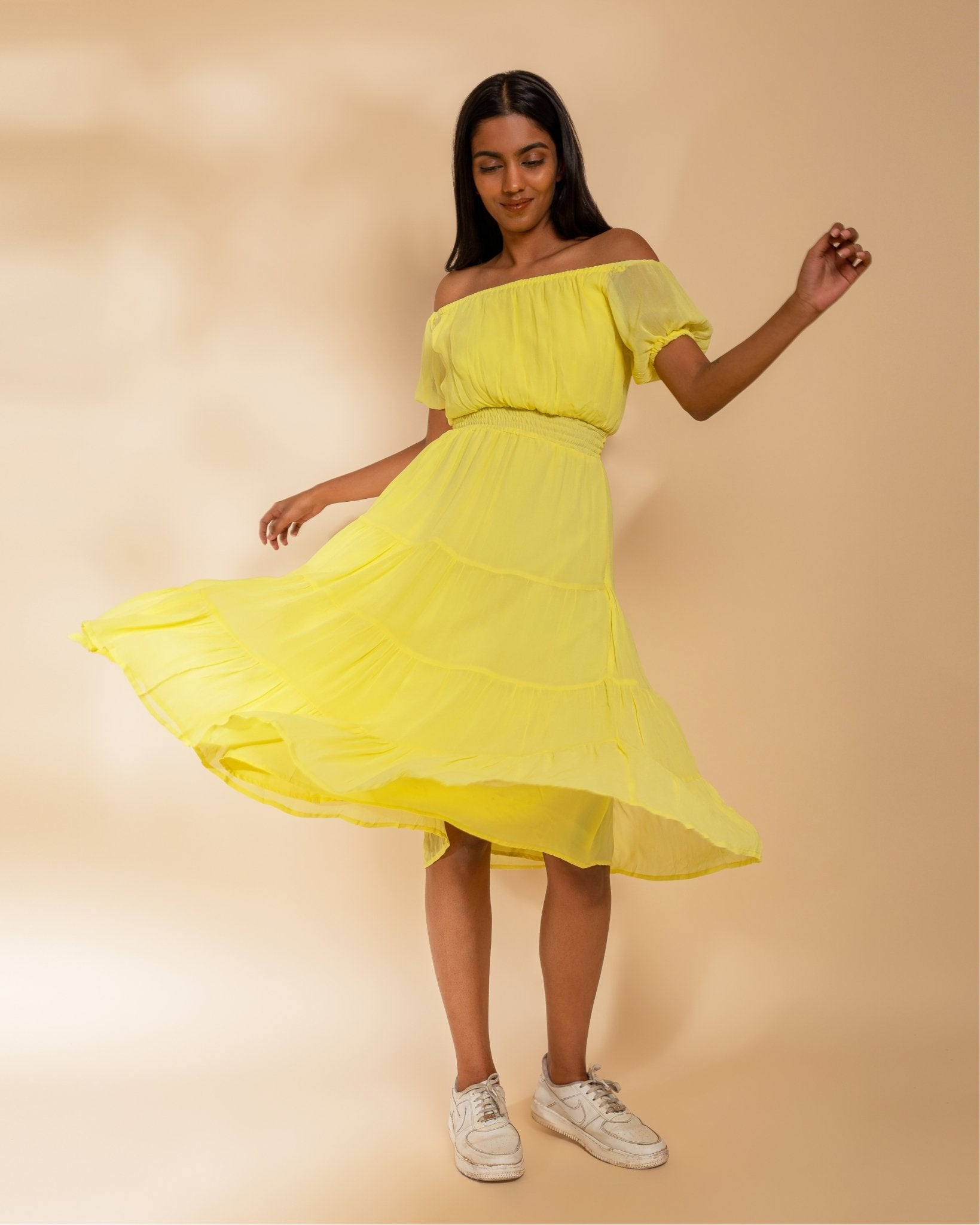 Yellow Midi Dress - Peach - Dress - Midi Dress