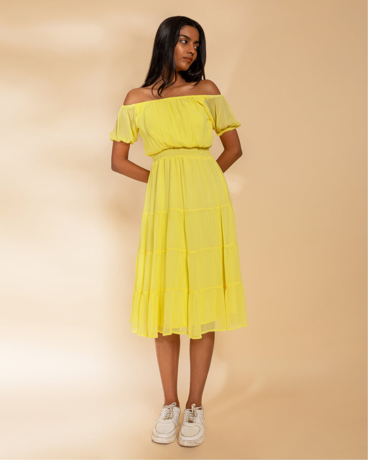 Yellow Midi Dress - Peach - Dress - Midi Dress